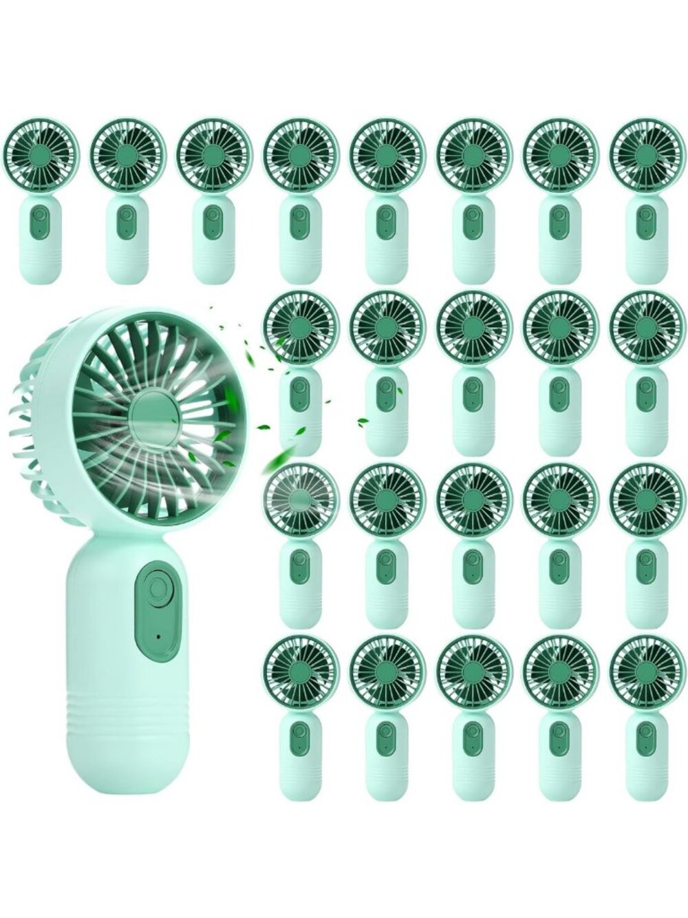 24 Pack Rechargeable Mini Portable Fans - Compact & Lightweight, Green Color